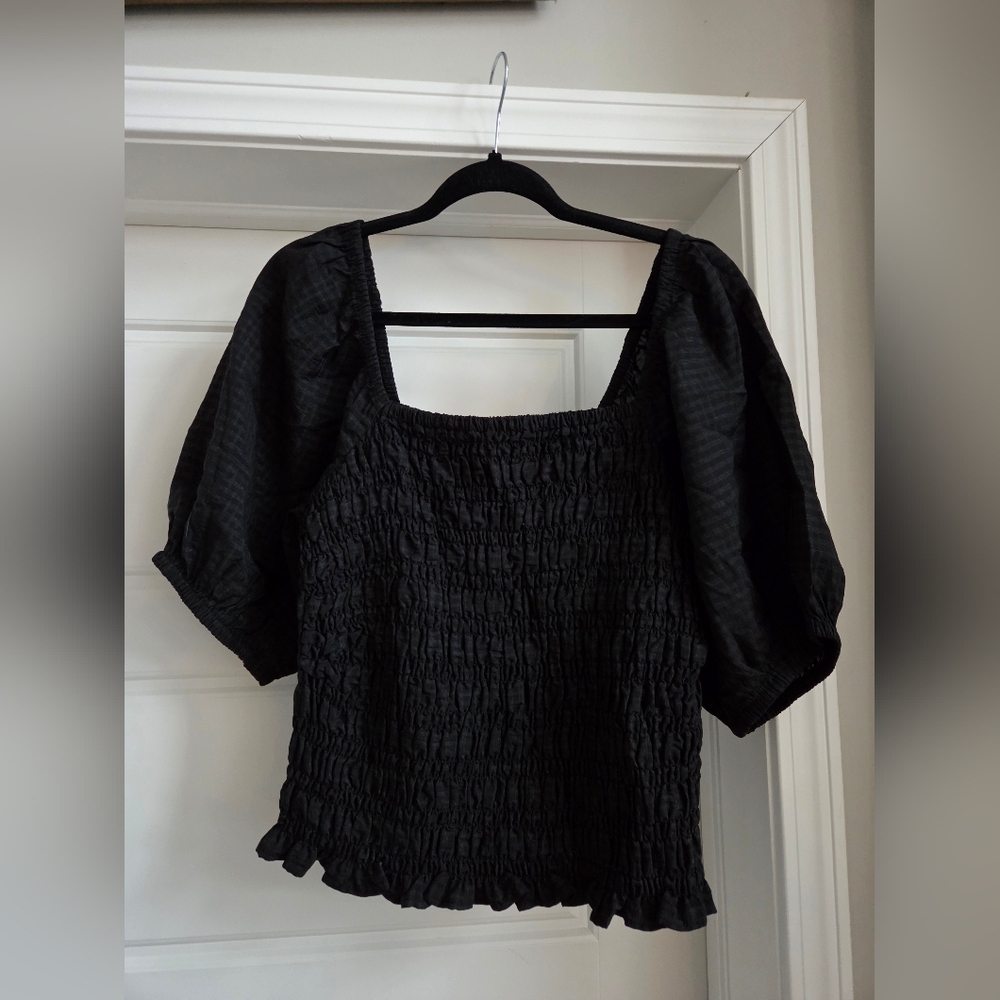 Old Navy Black Smocked Blouse